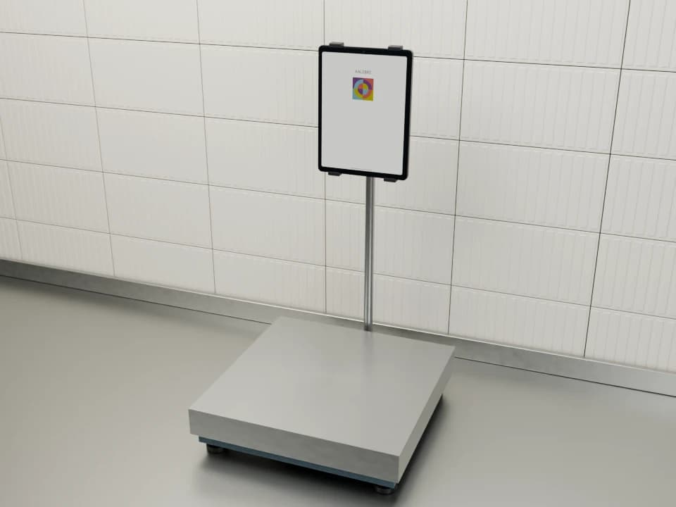 Kalibre-Tischwaage mit Tablet am Ständer